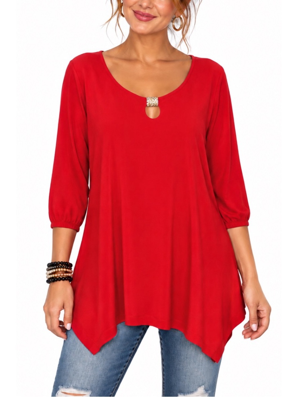 Cover Charge Red Long Sleeve Tunic Top- Medium